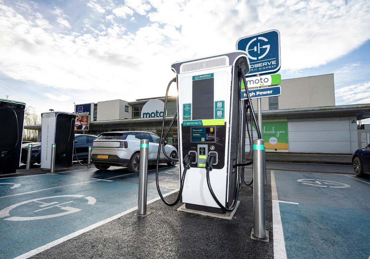 EV charging points at a motorway service area.